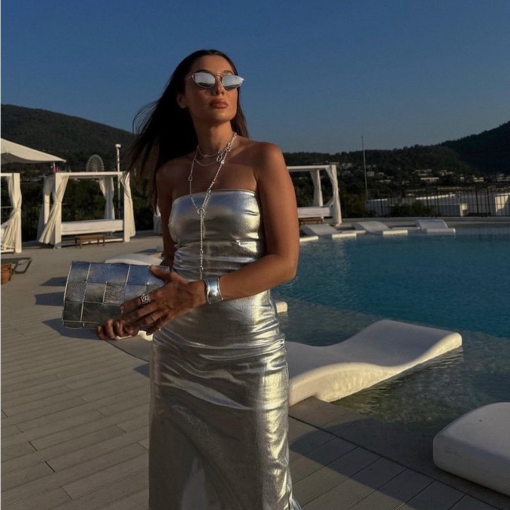 Zara METALLIC STRAPLESS DRESS